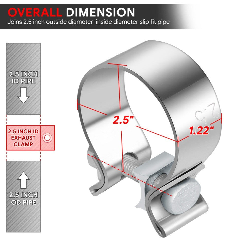 2X BFC 2.50" Exhaust Muffler Pipe Tube Narrow Band Seal Clamp Sleeves 53-EPC-1203
