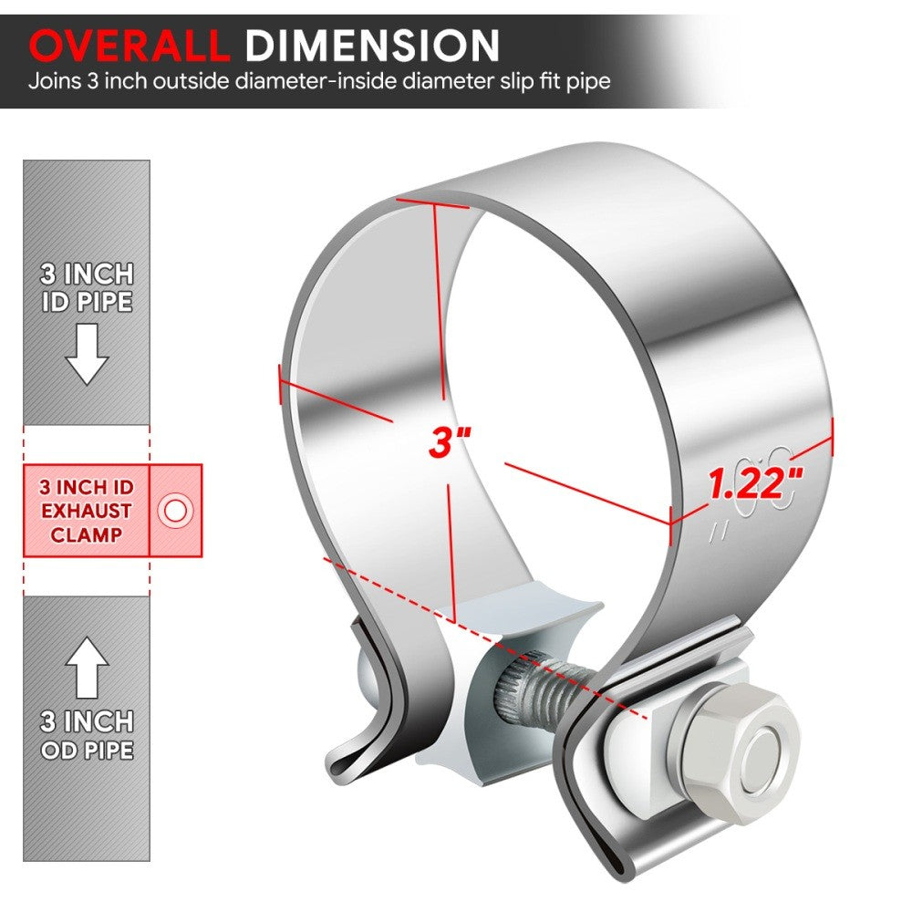 2X BFC 3.00" Exhaust Muffler Pipe Tube Narrow Band Seal Clamp Sleeves 53-EPC-1204