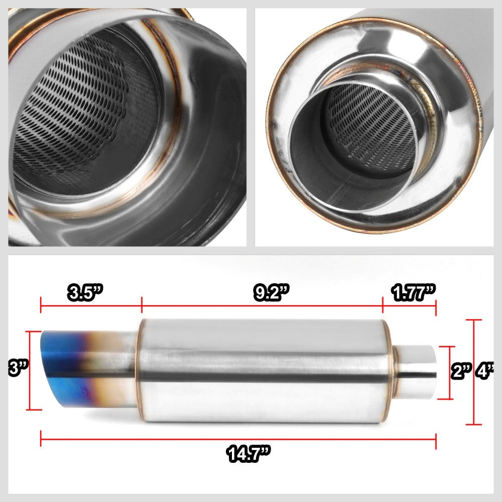 Exhaust Muffler 2'' Inlet 3'' Diagonal Cut Burnt Titanium Tip BFC-MUF-1001-TYA