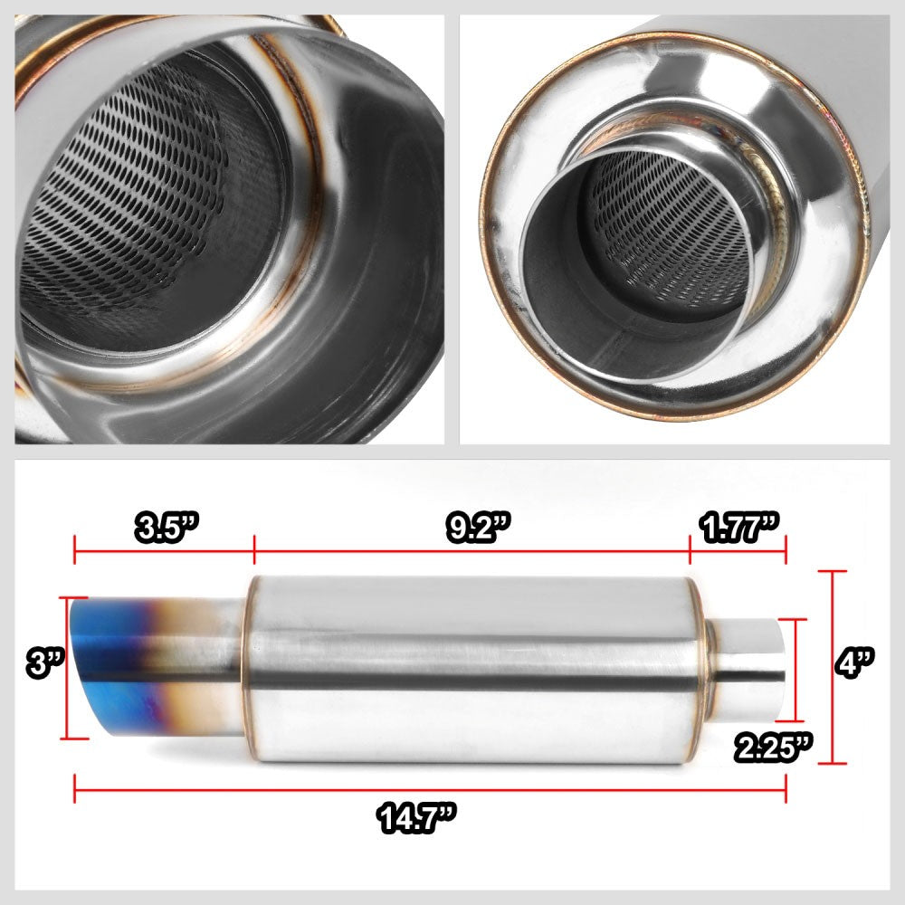 Exhaust Muffler 2.25''Inlet 3'' Diagonal Cut Burnt Titanium Tip BFC-MUF-1002-TYA