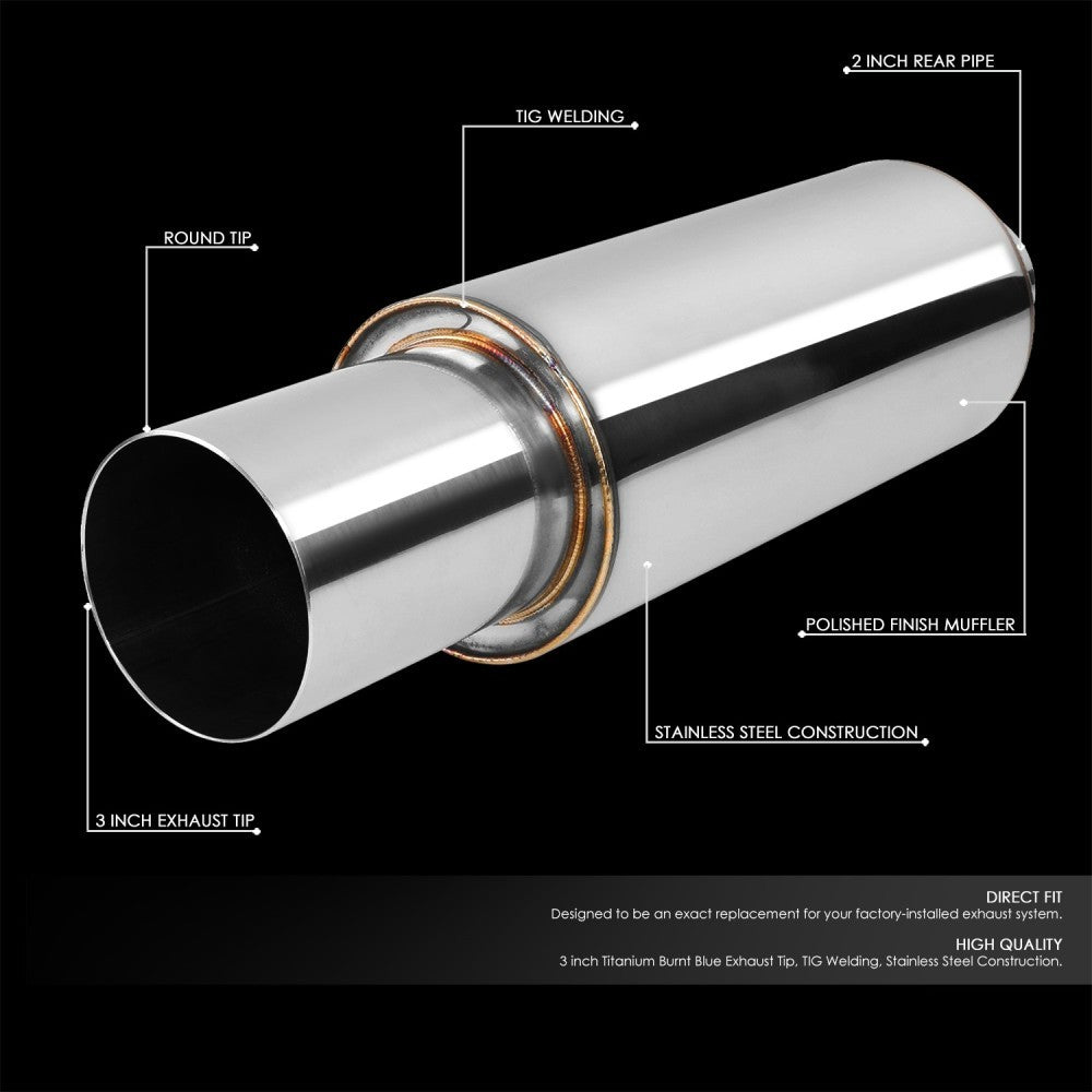 Exhaust Muffler 2'' Inlet 3'' Polished Straight Cut Tip BFC-MUF-1004-TYB
