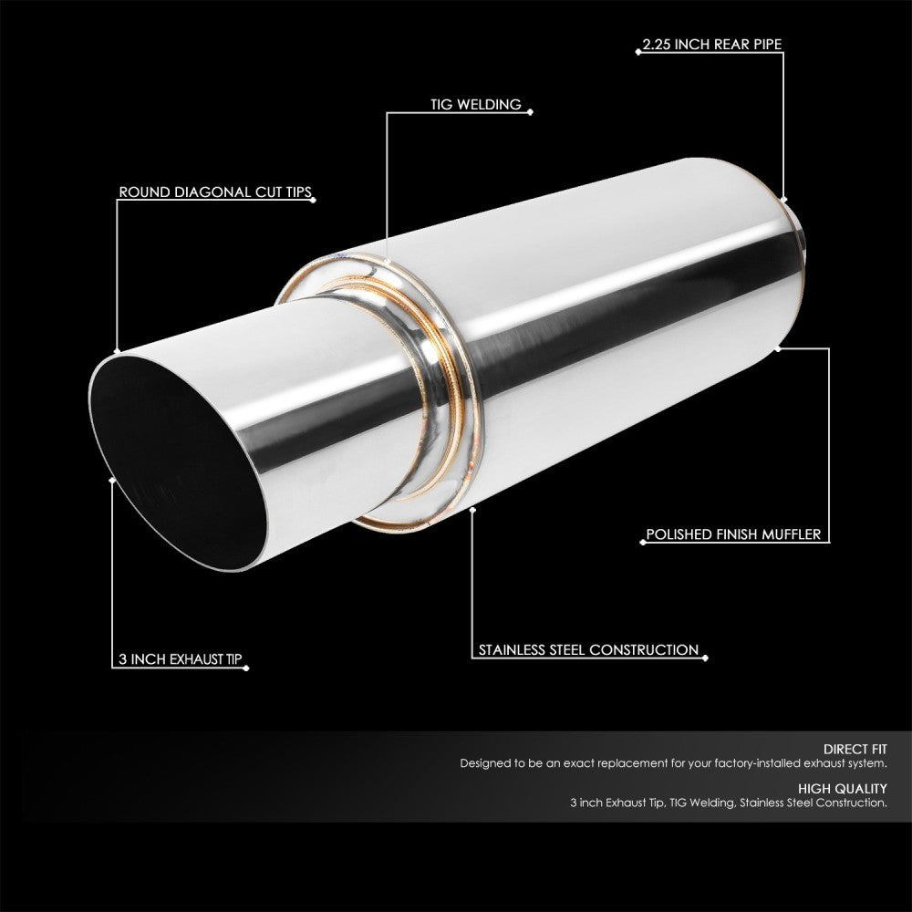 Exhaust Muffler 2.25'' Inlet 3'' Polished Diagonal Cut Tip BFC-MUF-1005-TYA