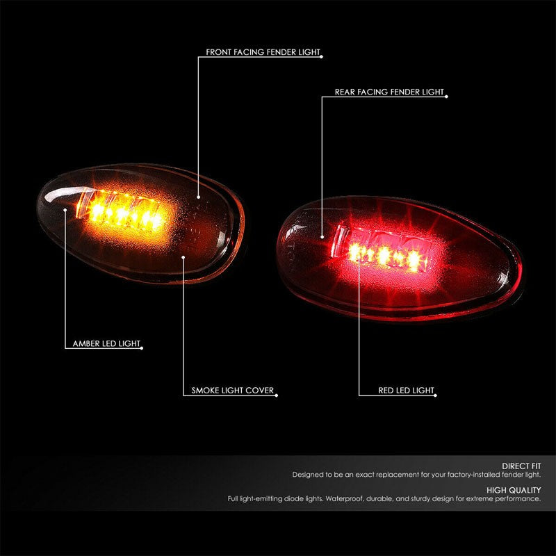 4x Smoke LED Side Marker Light For 01-14 GMC Sierra 2500/3500 HD Dually Fender-Lighting-BuildFastCar-BFC-SML-CHV01HD-SM