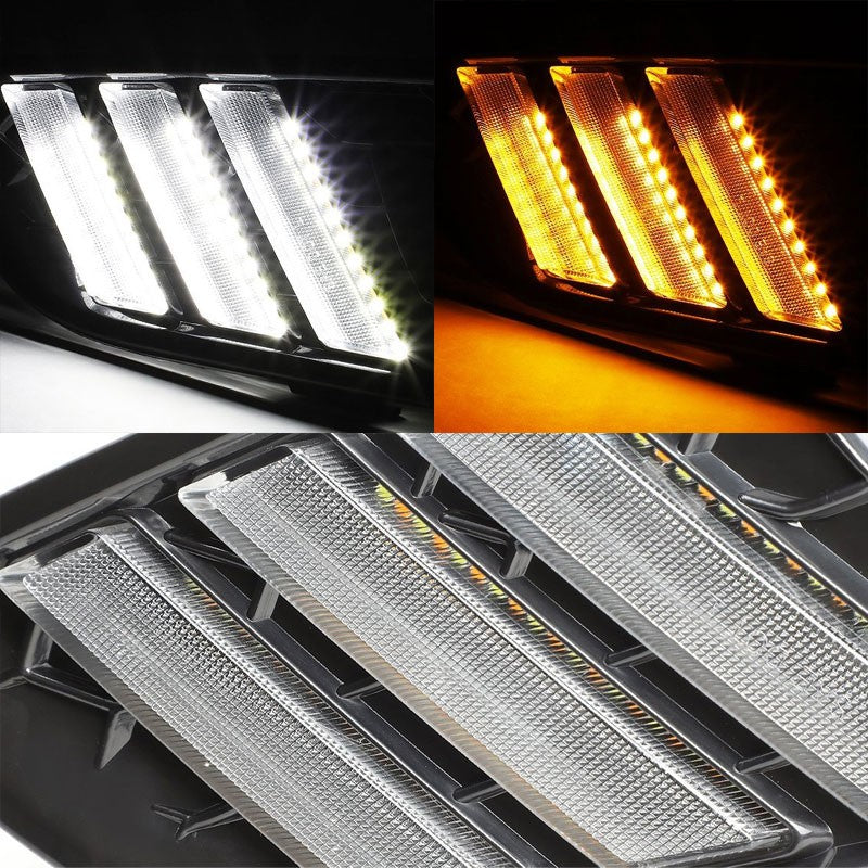 White/Amber Amber Lens DRL+Turn Signal+Black Fog Light Lamp+Wire For 15-17 Focus-Exterior-BuildFastCar