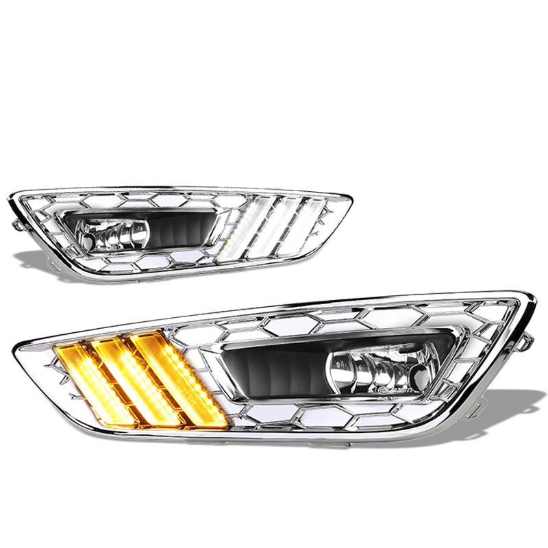 White/Amber Chrome Housing Clear Lens DRL+Signal+Fog Light Lamp For 15-17 Focus-Exterior-BuildFastCar