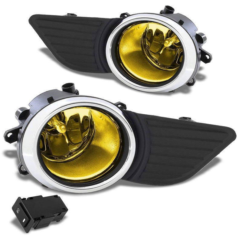 Front Bumper Replace Fog Light Lamp Chrome Bezel+Bulb Amber Len For 11-17 Sienna-Exterior-BuildFastCar