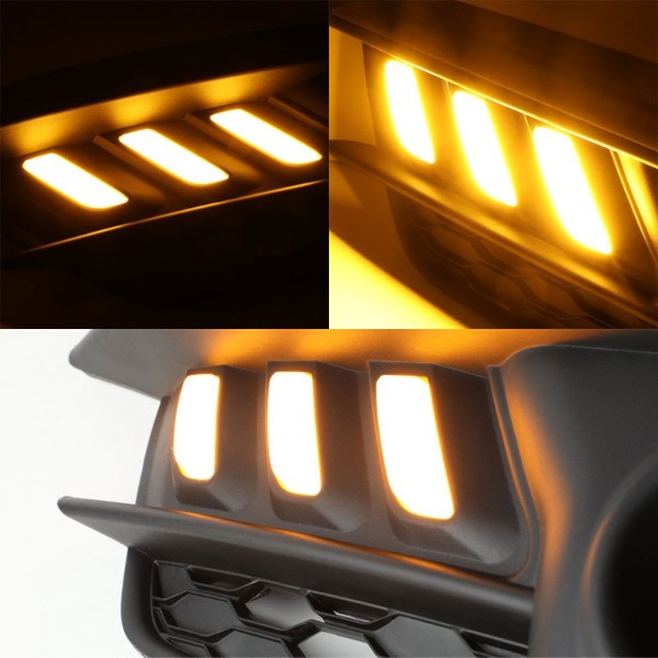 Mustang Style Amber LED DRL Bumper Fog Light Bezel Cover+Bulb For 16-17 Civic-Exterior-BuildFastCar