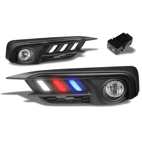 Mustang Style Red/White/Blue LED DRL Bumper Fog Light Bezel+Bulb For 16-17 Civic-Exterior-BuildFastCar