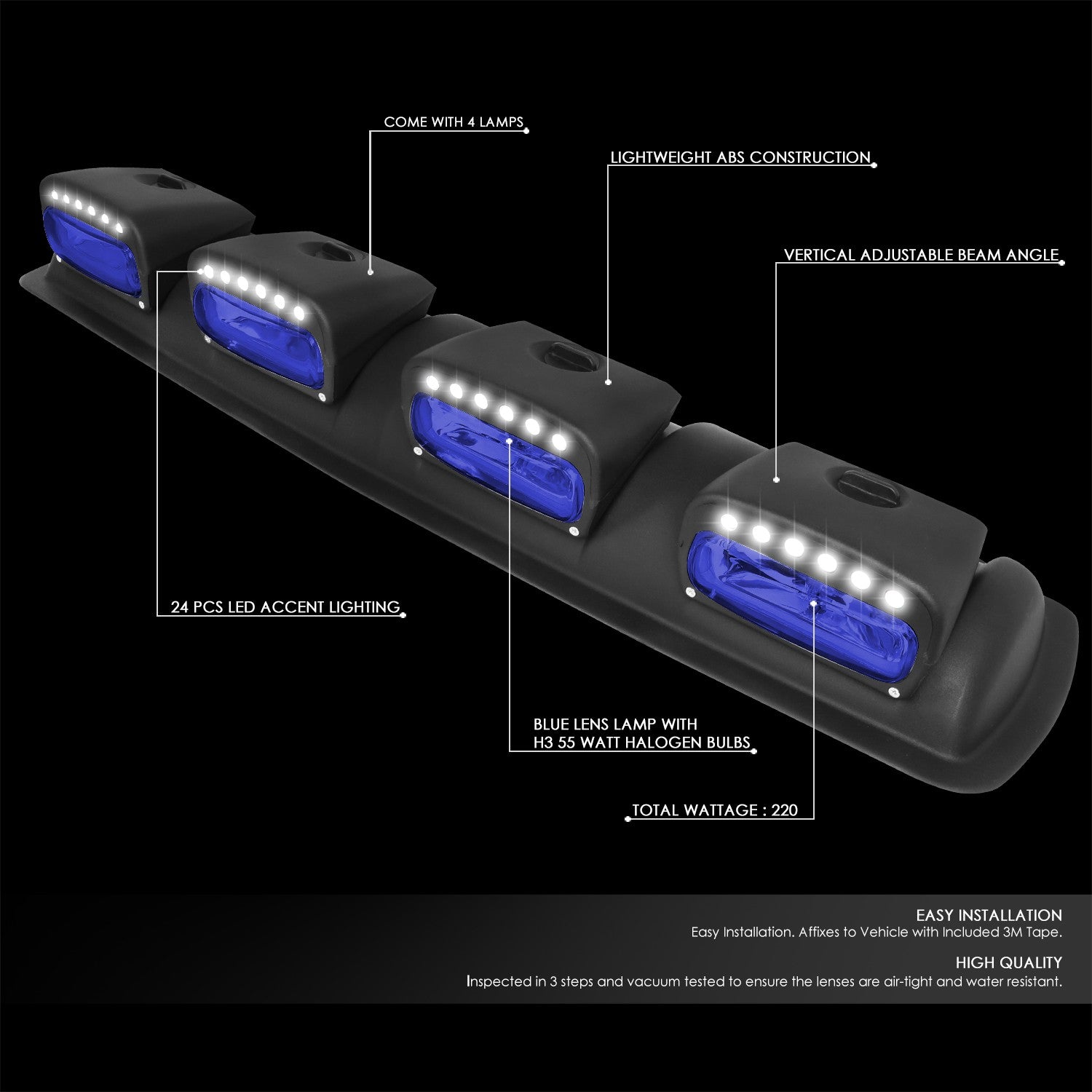 Universal Off-Road Blue Lens Adjustable Quad Roof Mount Fog Light Lamp BFC-FOLK-360-BL