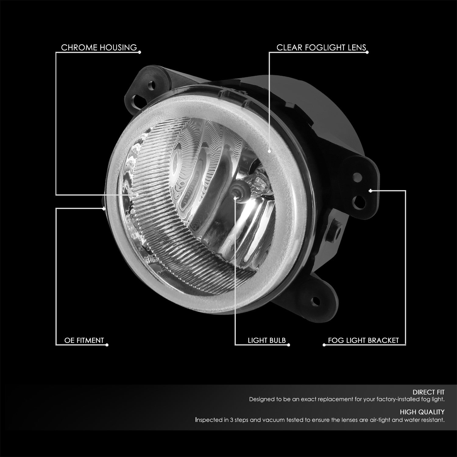 Clear Lens Front Bumper Fog Light Lamp 05+ PT Cruiser Journey Wrangler BFC-FOLK-365-CH