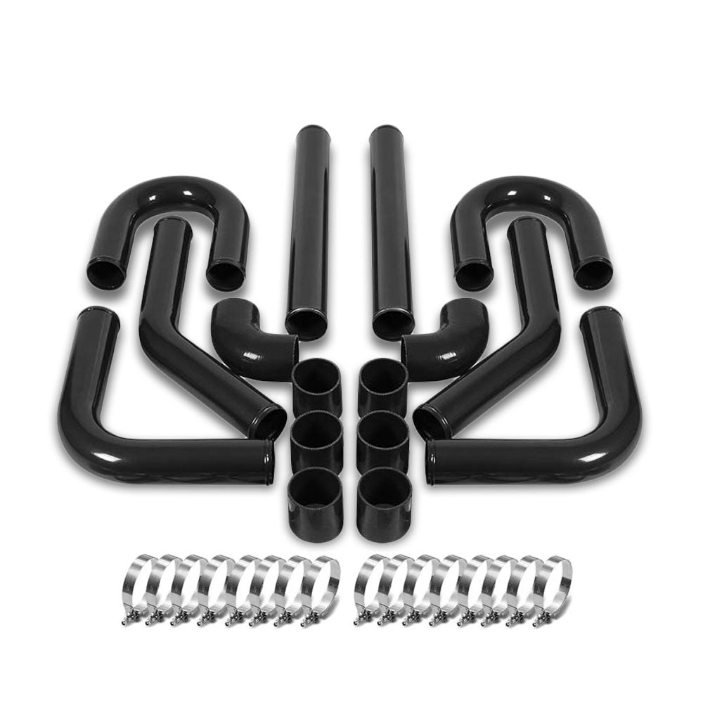 3.00" Black 8PC Front Mount Intercooler Piping Straight/Elbow Hose+Clamp BFC-ITPK-3-ST-90D-BK