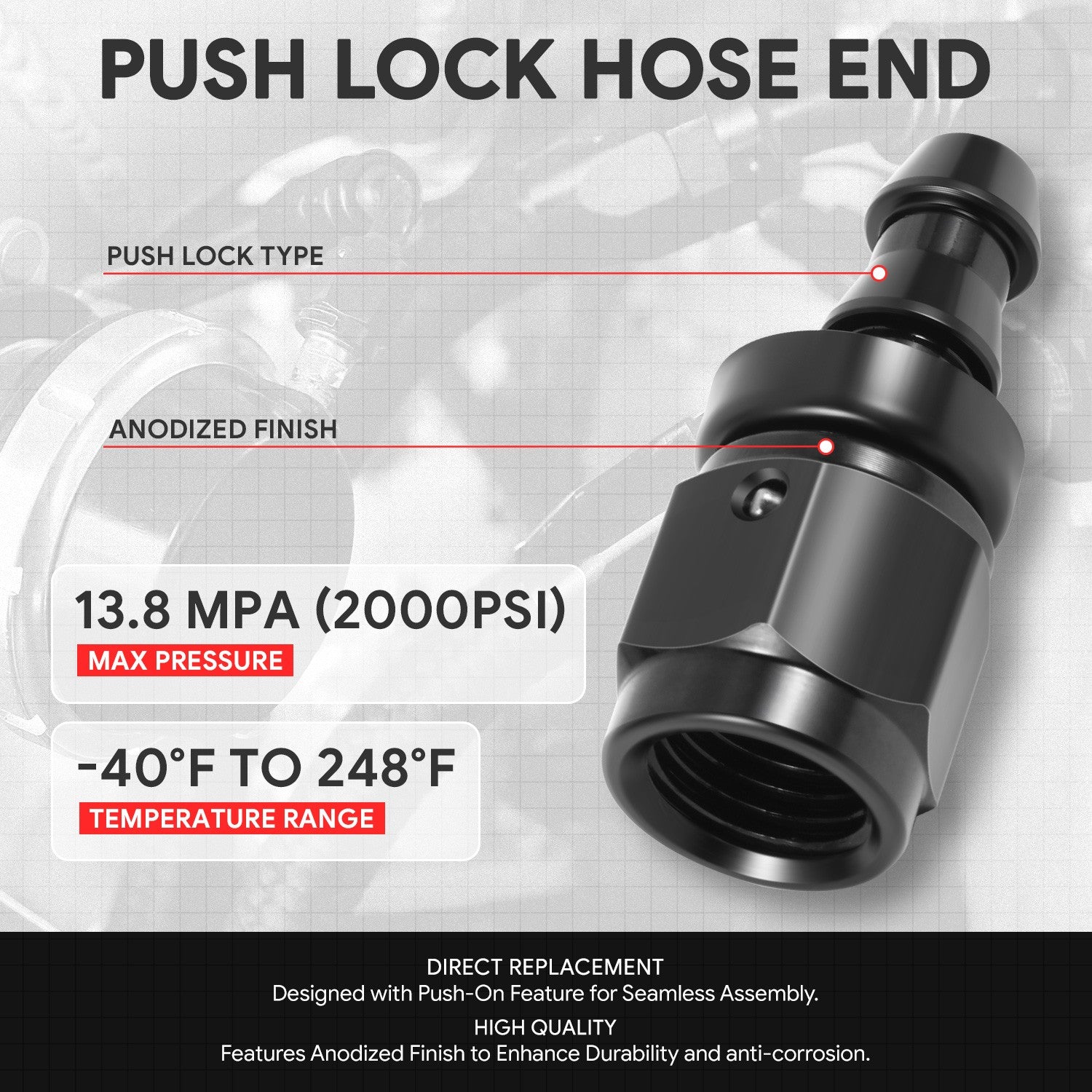 BFC-FIT-041-04-001-BK AN Fitting Push-on Hose End to AN Female BFC-FIT-041-04-001-BK