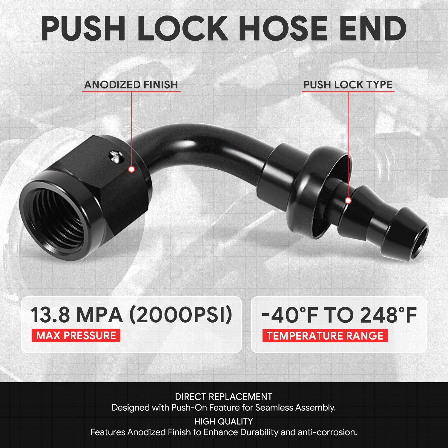 BFC-FIT-041-04-090-BK AN Fitting Push-on Hose End to AN Female BFC-FIT-041-04-090-BK