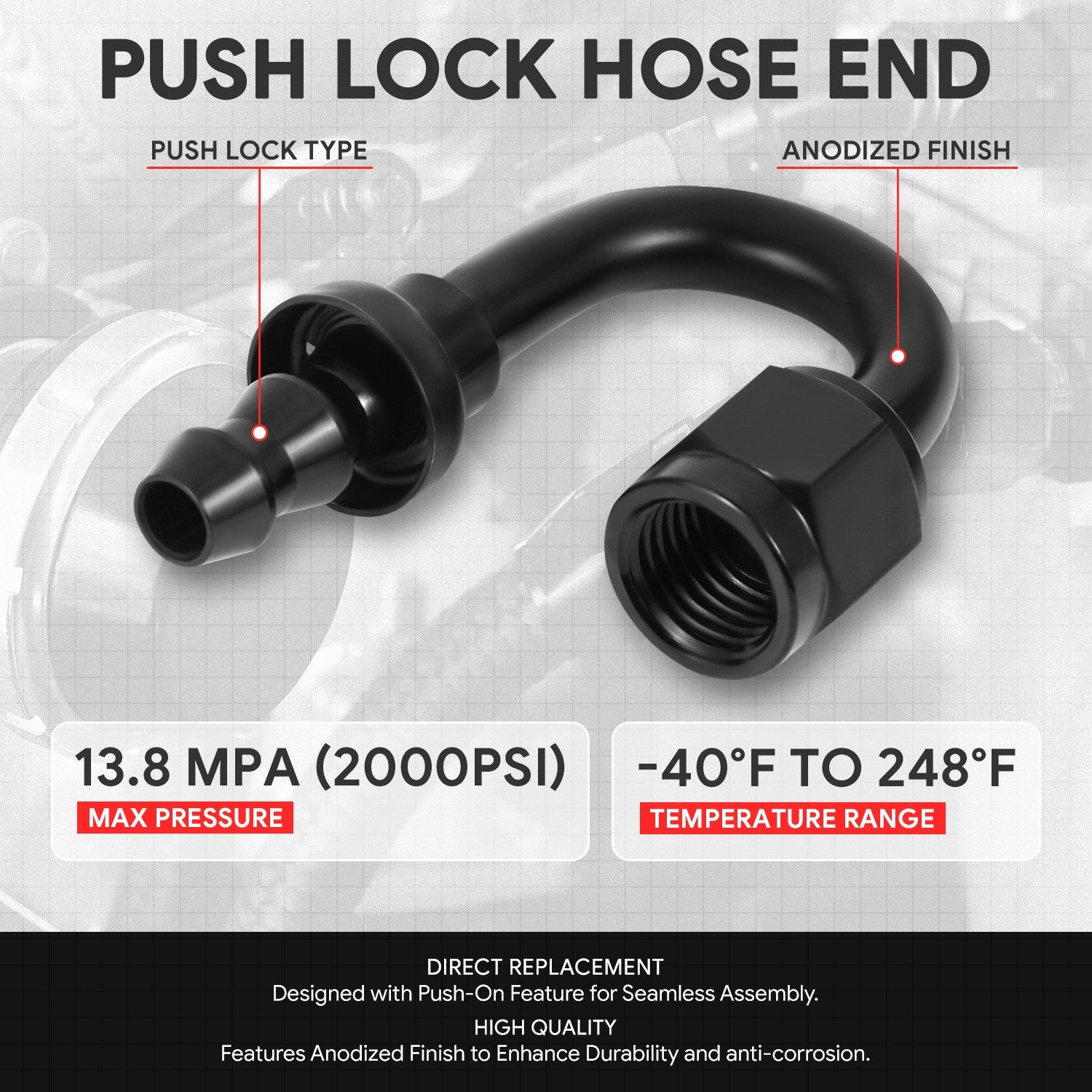 BFC-FIT-041-04-180-BK AN Fitting Push-on Hose End to AN Female BFC-FIT-041-04-180-BK
