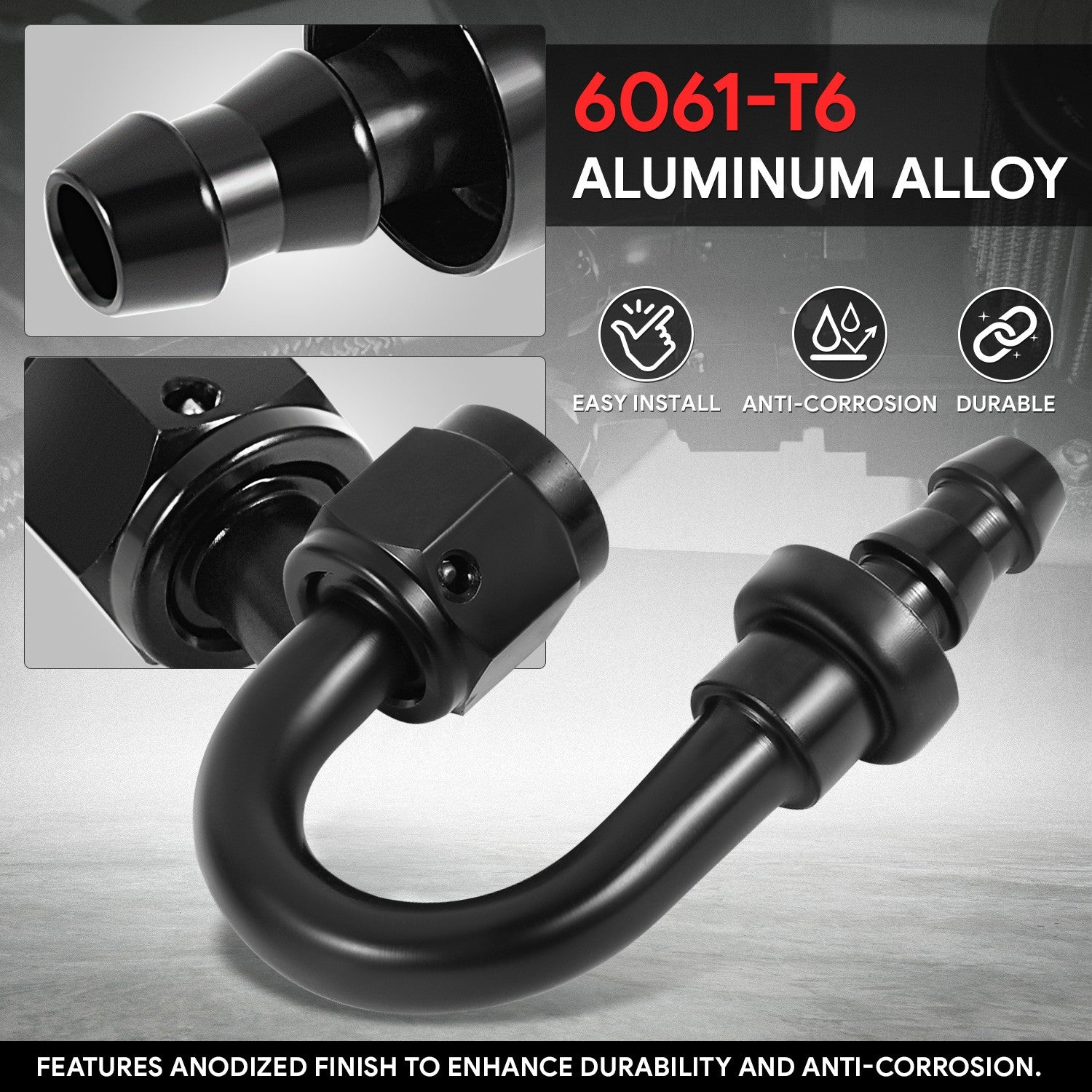 BFC-FIT-041-04-180-BK AN Fitting Push-on Hose End to AN Female BFC-FIT-041-04-180-BK