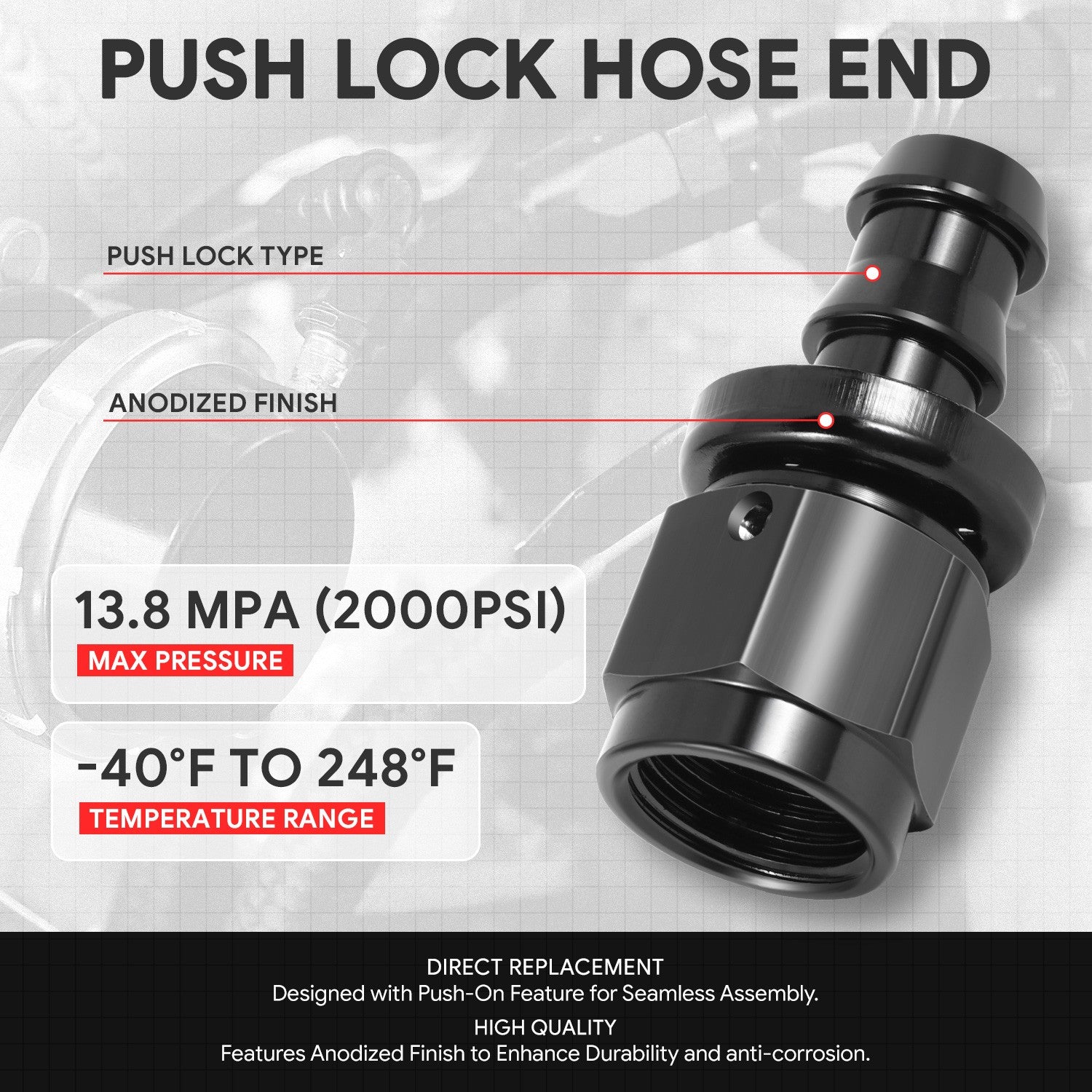 BFC-FIT-041-06-001-BK AN Fitting Push-on Hose End to AN Female BFC-FIT-041-06-001-BK