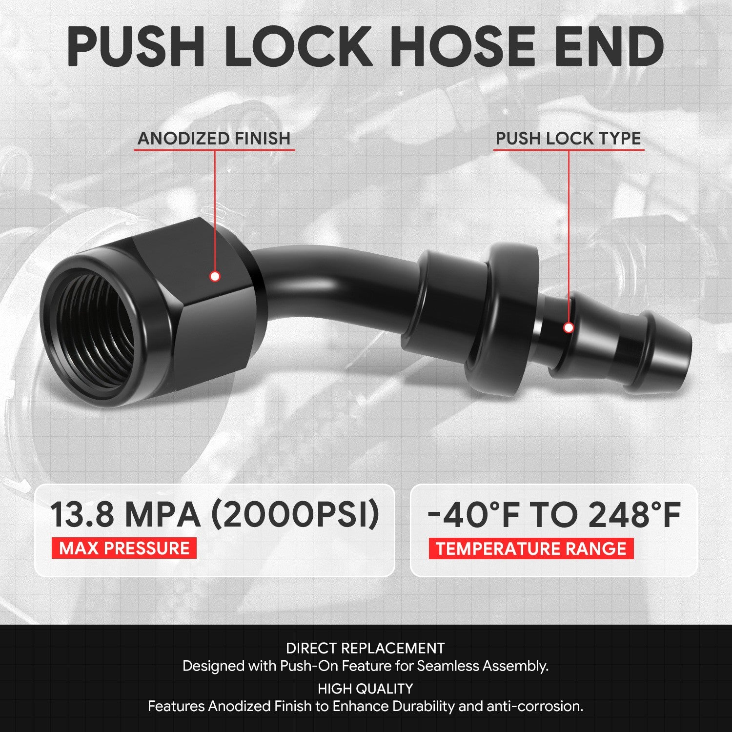 BFC-FIT-041-06-045-BK AN Fitting Push-on Hose End to AN Female BFC-FIT-041-06-045-BK
