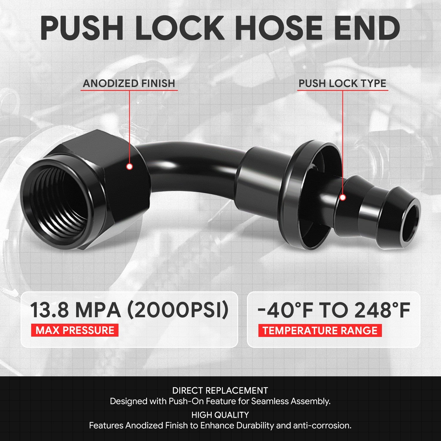 BFC-FIT-041-06-090-BK AN Fitting Push-on Hose End to AN Female BFC-FIT-041-06-090-BK