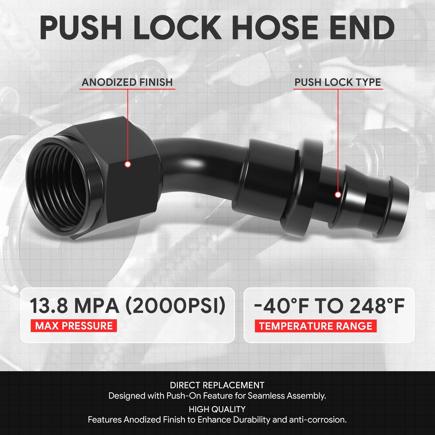 BFC-FIT-041-08-045-BK AN Fitting Push-on Hose End to AN Female BFC-FIT-041-08-045-BK
