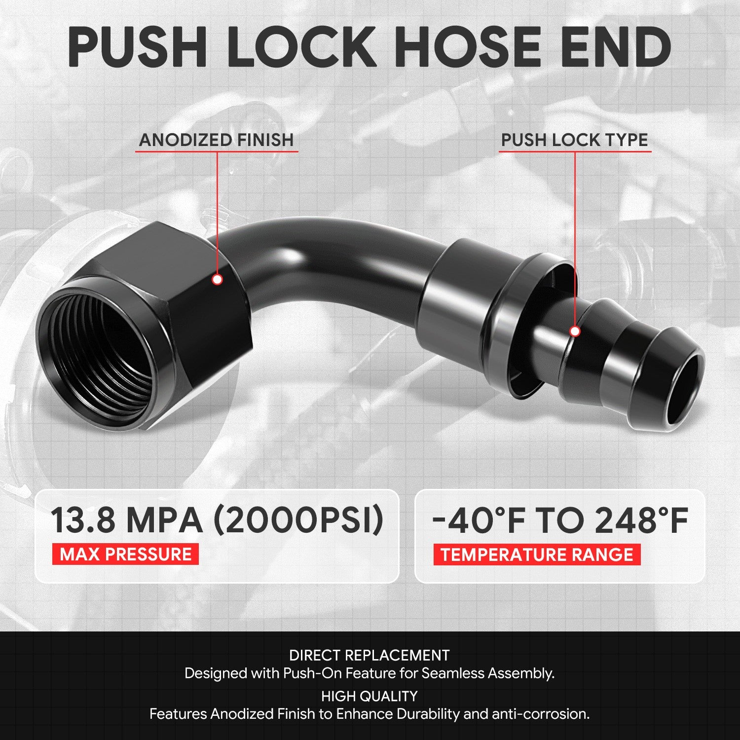 BFC-FIT-041-08-090-BK AN Fitting Push-on Hose End to AN Female BFC-FIT-041-08-090-BK