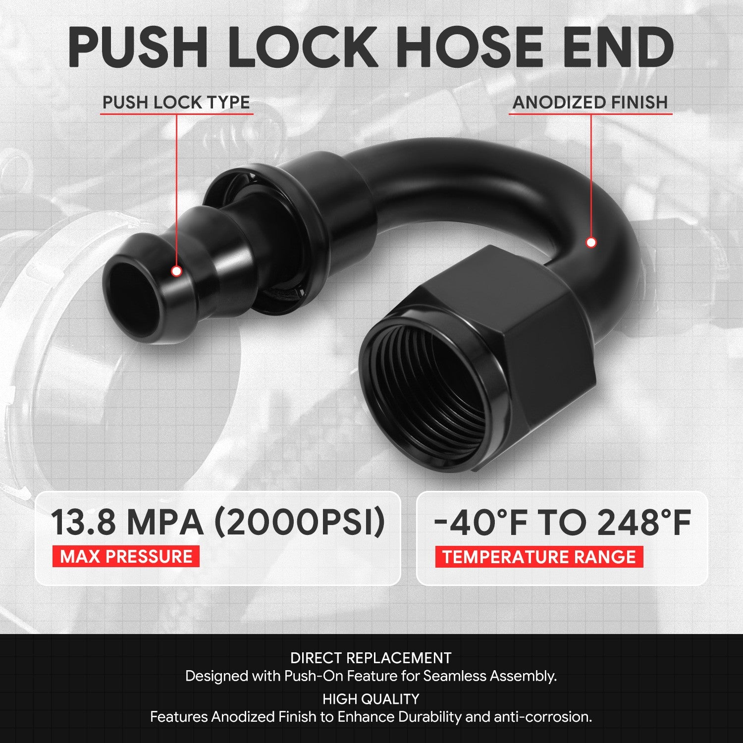 BFC-FIT-041-08-180-BK AN Fitting Push-on Hose End to AN Female BFC-FIT-041-08-180-BK