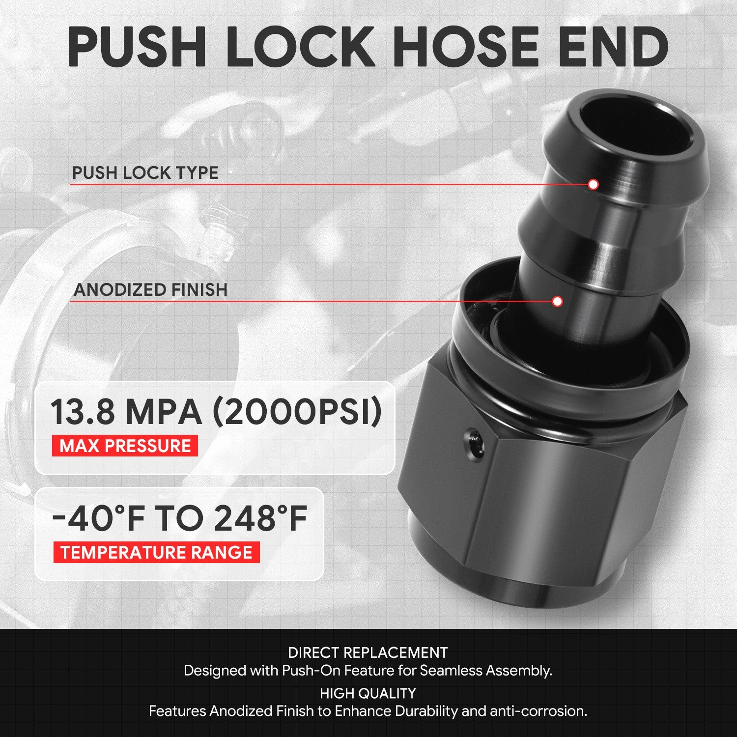 BFC-FIT-041-10-001-BK AN Fitting Push-on Hose End to AN Female BFC-FIT-041-10-001-BK