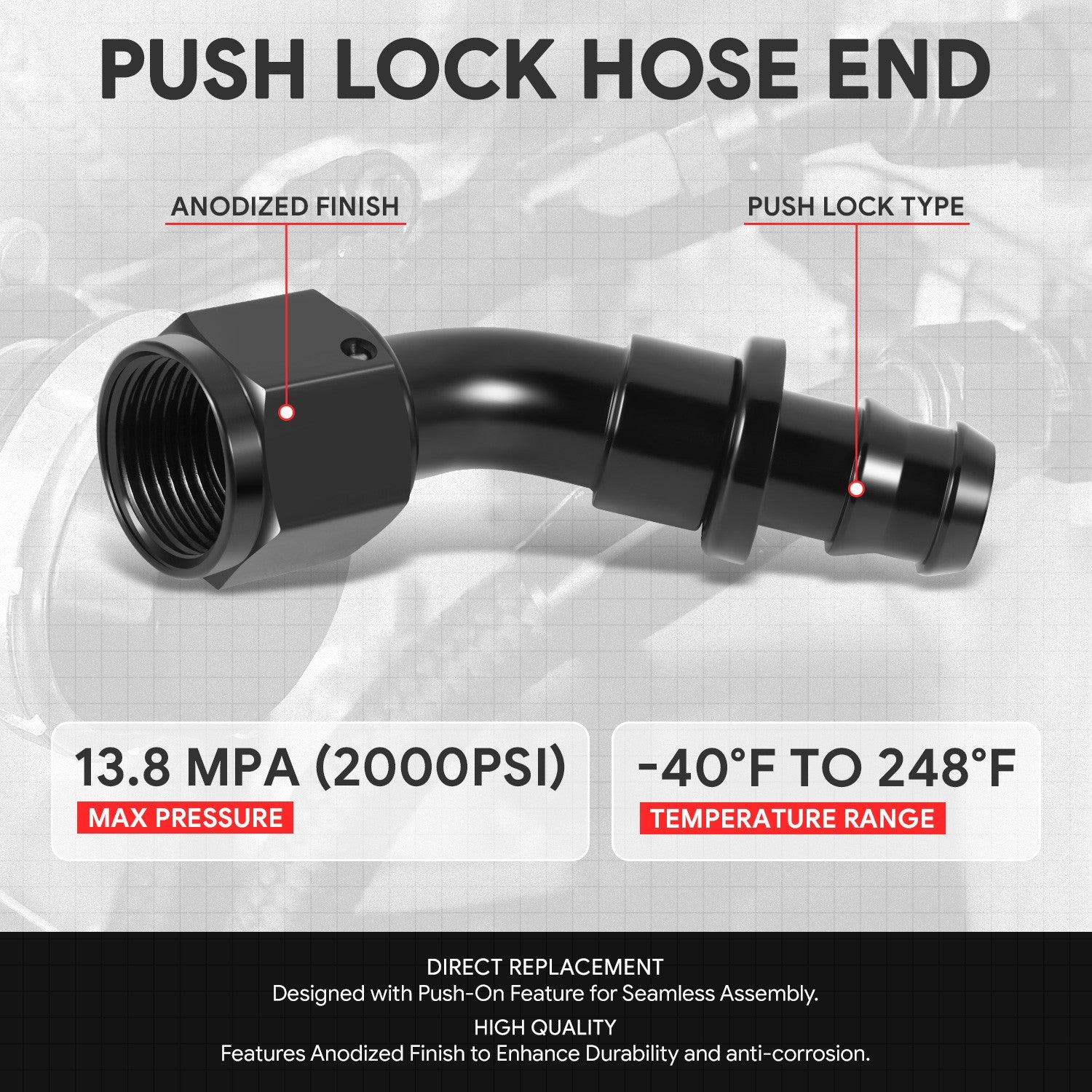 BFC-FIT-041-10-045-BK AN Fitting Push-on Hose End to AN Female BFC-FIT-041-10-045-BK