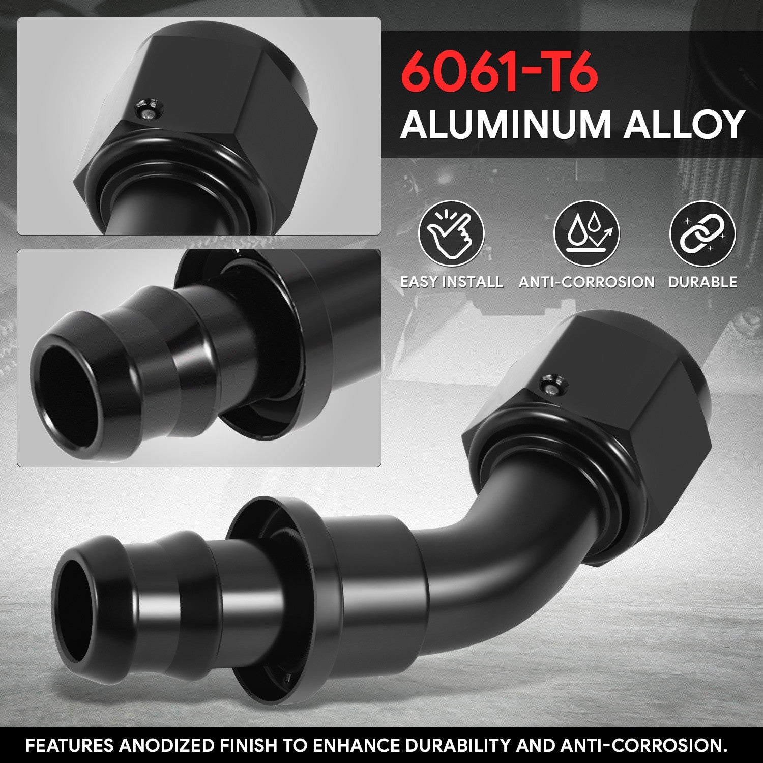 BFC-FIT-041-10-045-BK AN Fitting Push-on Hose End to AN Female BFC-FIT-041-10-045-BK