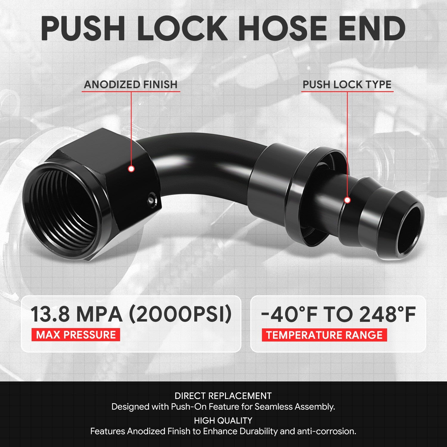 BFC-FIT-041-10-090-BK AN Fitting Push-on Hose End to AN Female BFC-FIT-041-10-090-BK