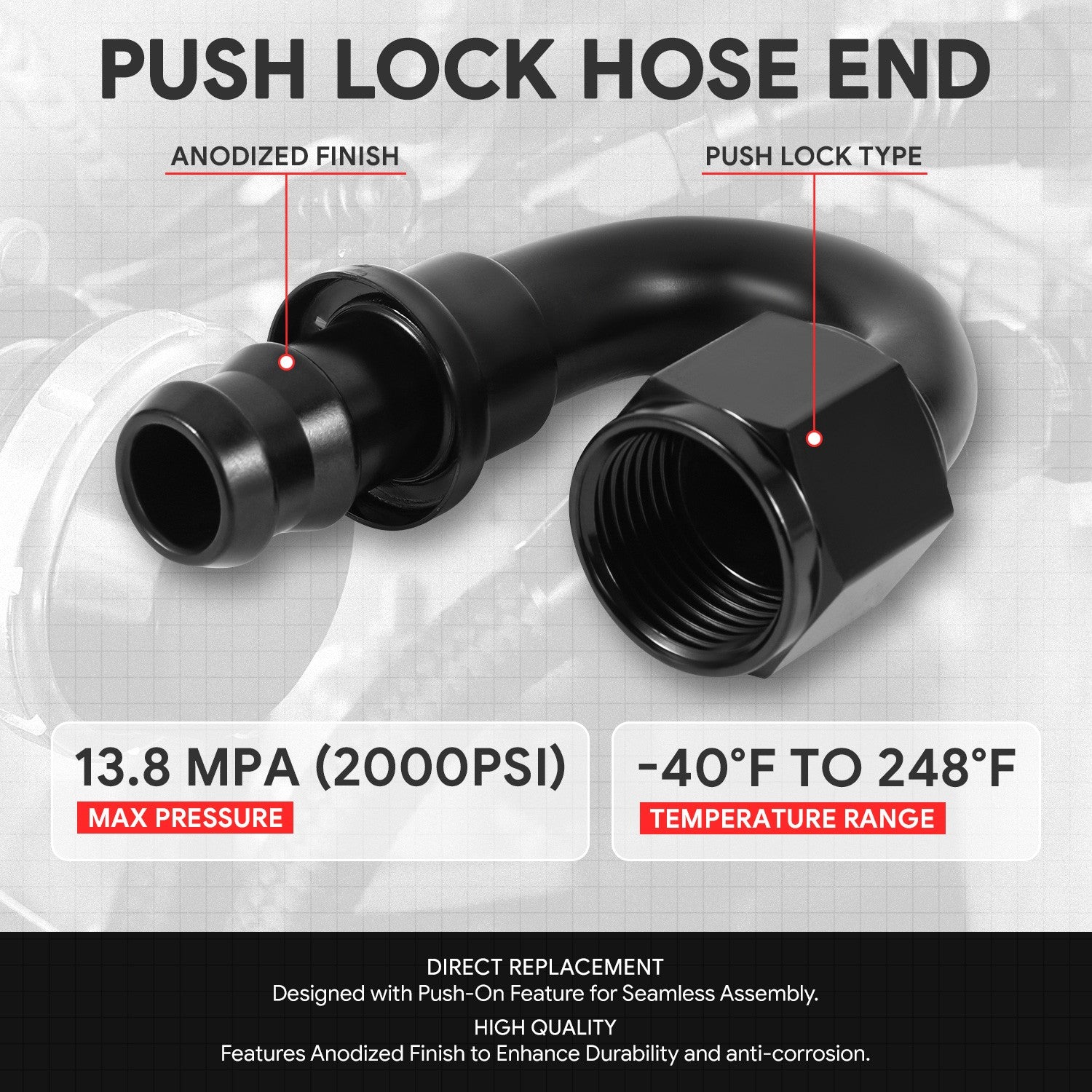 BFC-FIT-041-10-180-BK AN Fitting Push-on Hose End to AN Female BFC-FIT-041-10-180-BK