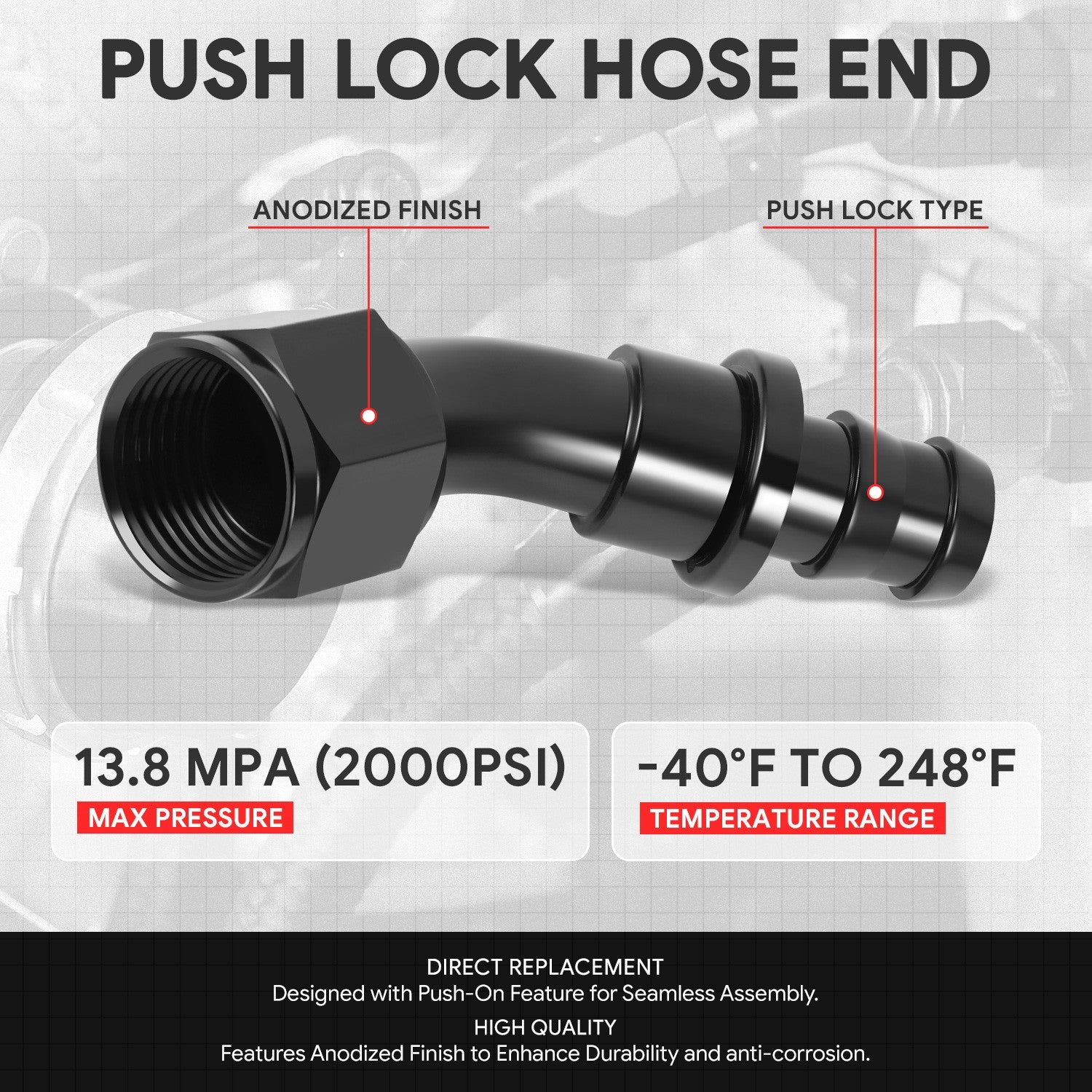 BFC-FIT-041-12-045-BK AN Fitting Push-on Hose End to AN Female BFC-FIT-041-12-045-BK