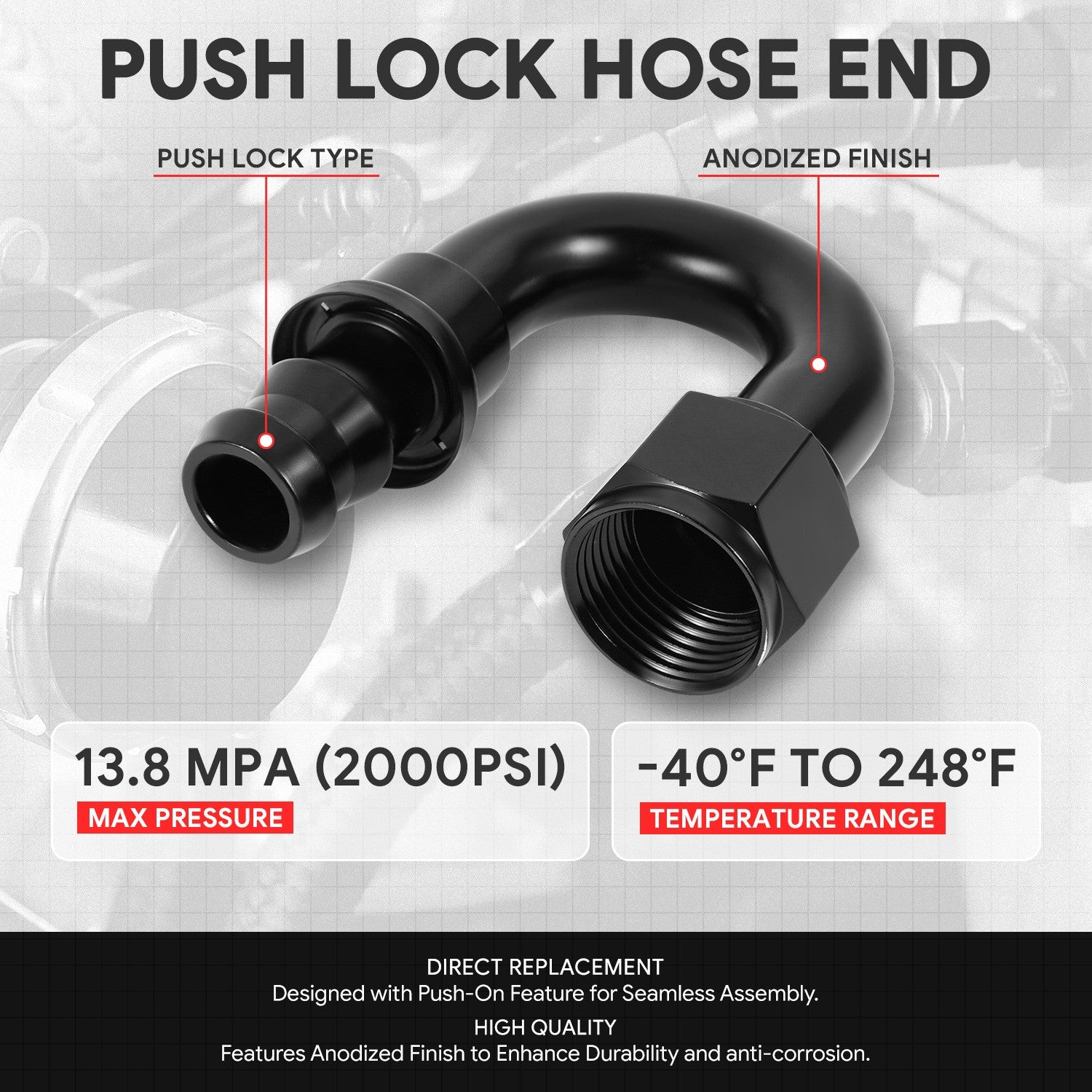 BFC-FIT-041-12-180-BK AN Fitting Push-on Hose End to AN Female BFC-FIT-041-12-180-BK