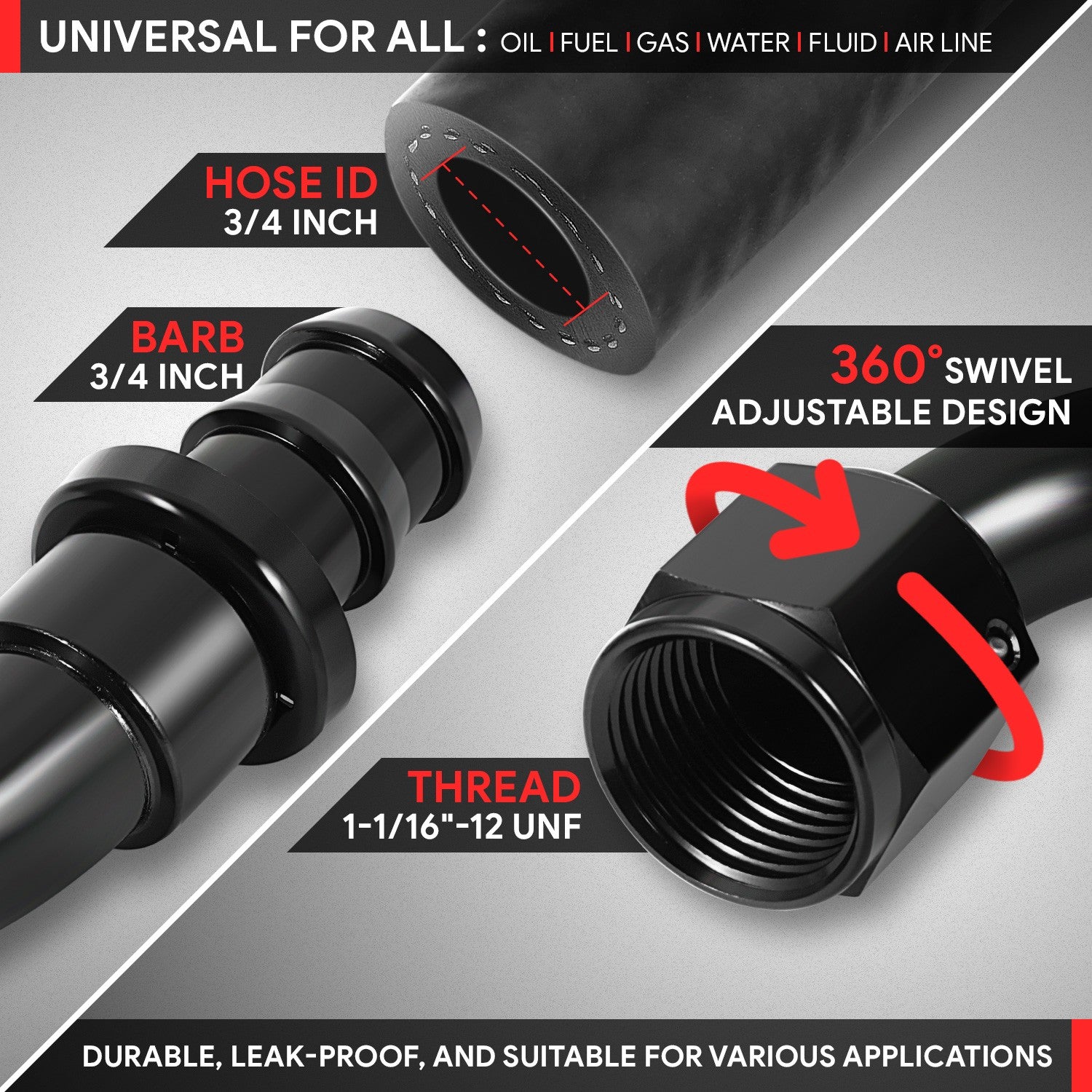 BFC-FIT-041-12-180-BK AN Fitting Push-on Hose End to AN Female BFC-FIT-041-12-180-BK