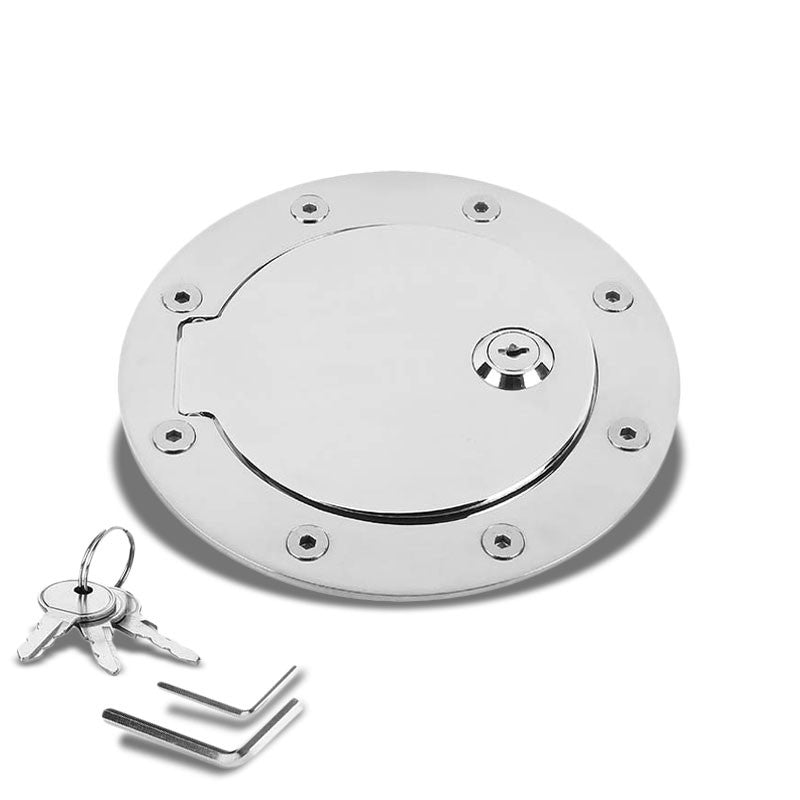 Chrome BoltOn Gas Fuel Door Cover Cap+Lock+Key For Ford 97-14 F-Series/Navigator-Locks & Hardware-BuildFastCar
