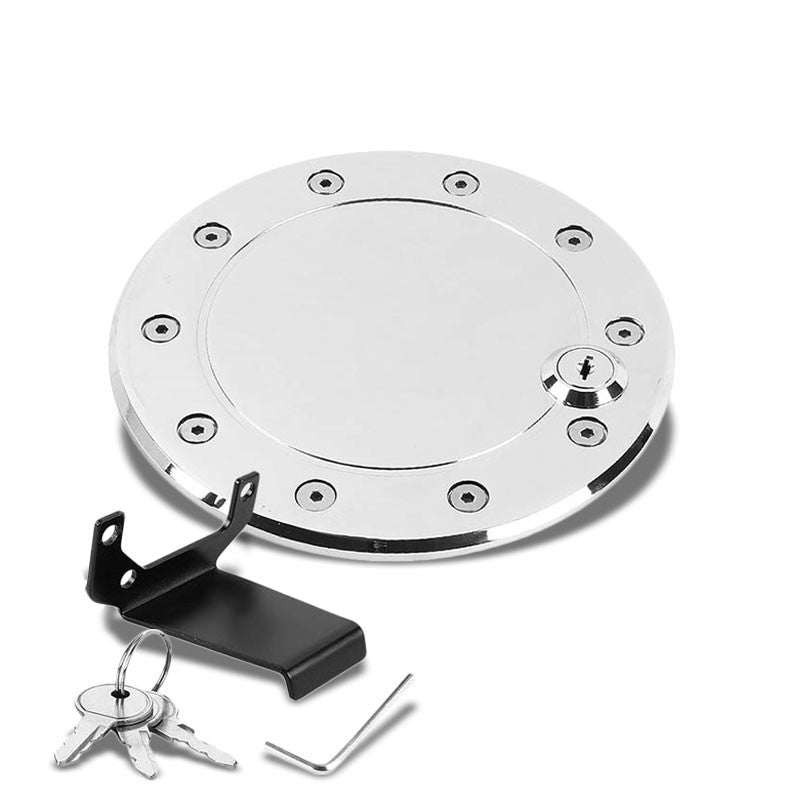 Chrome Bolt-On Gas Fuel Tank Door Cover Cap+Lock+Key For Ford 09-14 F-150 V6/V8-Locks & Hardware-BuildFastCar