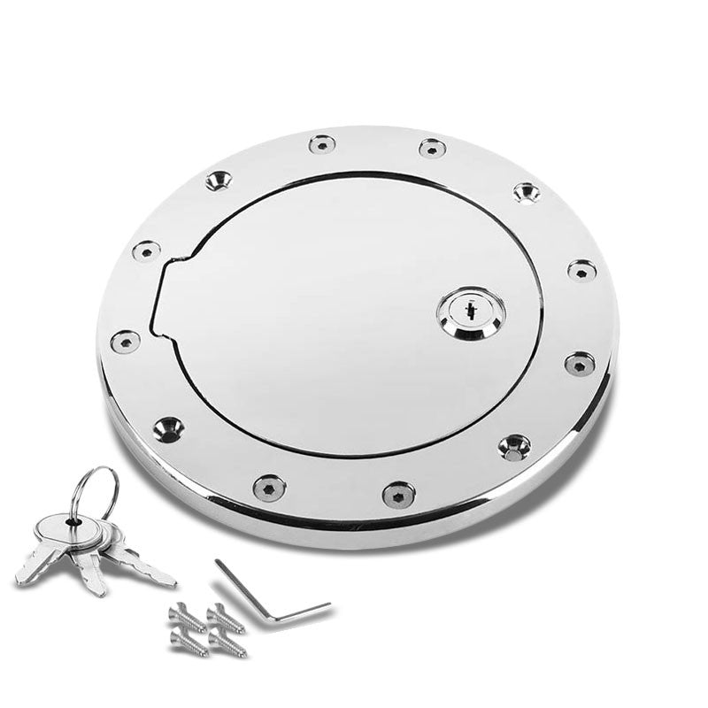 Chrome Bolt-On Gas Fuel Tank Door Cover Cap+Lock+Key For Jeep 97-06 Wrangler TJ-Locks & Hardware-BuildFastCar