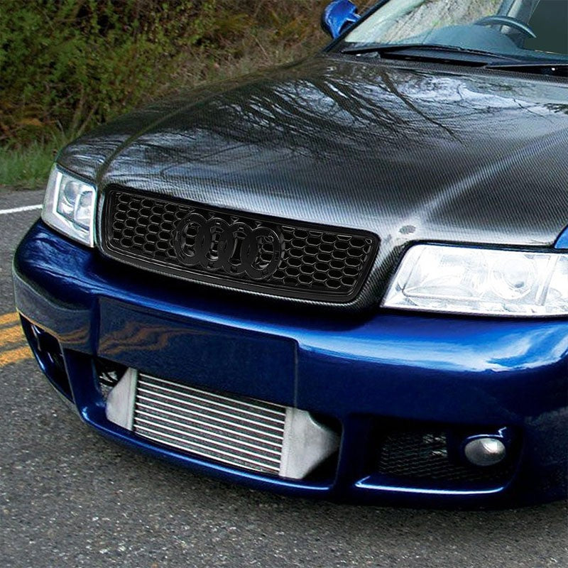 Black Honeycomb Mesh RS Style Replacement Front Grille For 96-00 A4/Quattro B5-Exterior-BuildFastCar