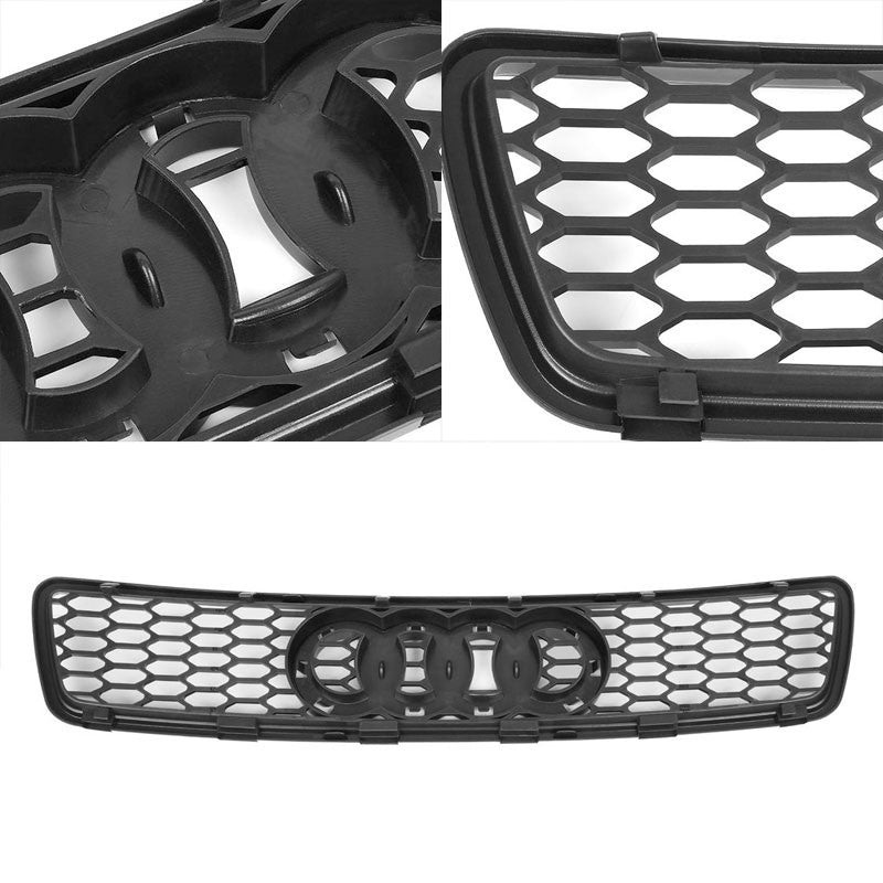 Black Honeycomb Mesh RS Style Replacement Front Grille For 96-00 A4/Quattro B5-Exterior-BuildFastCar