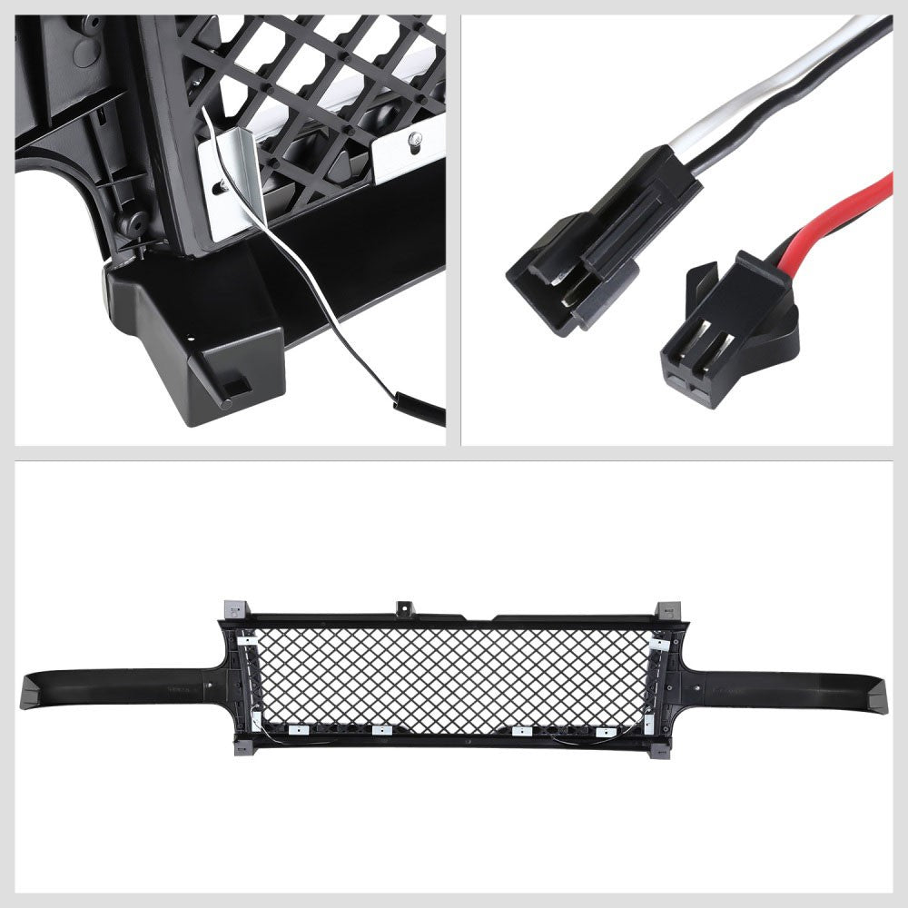 Black Matte Diamond Mesh Front Grille LED DRL Lights 99-02 Silverado BFC-FGR-1-LB-001-T1-MBK