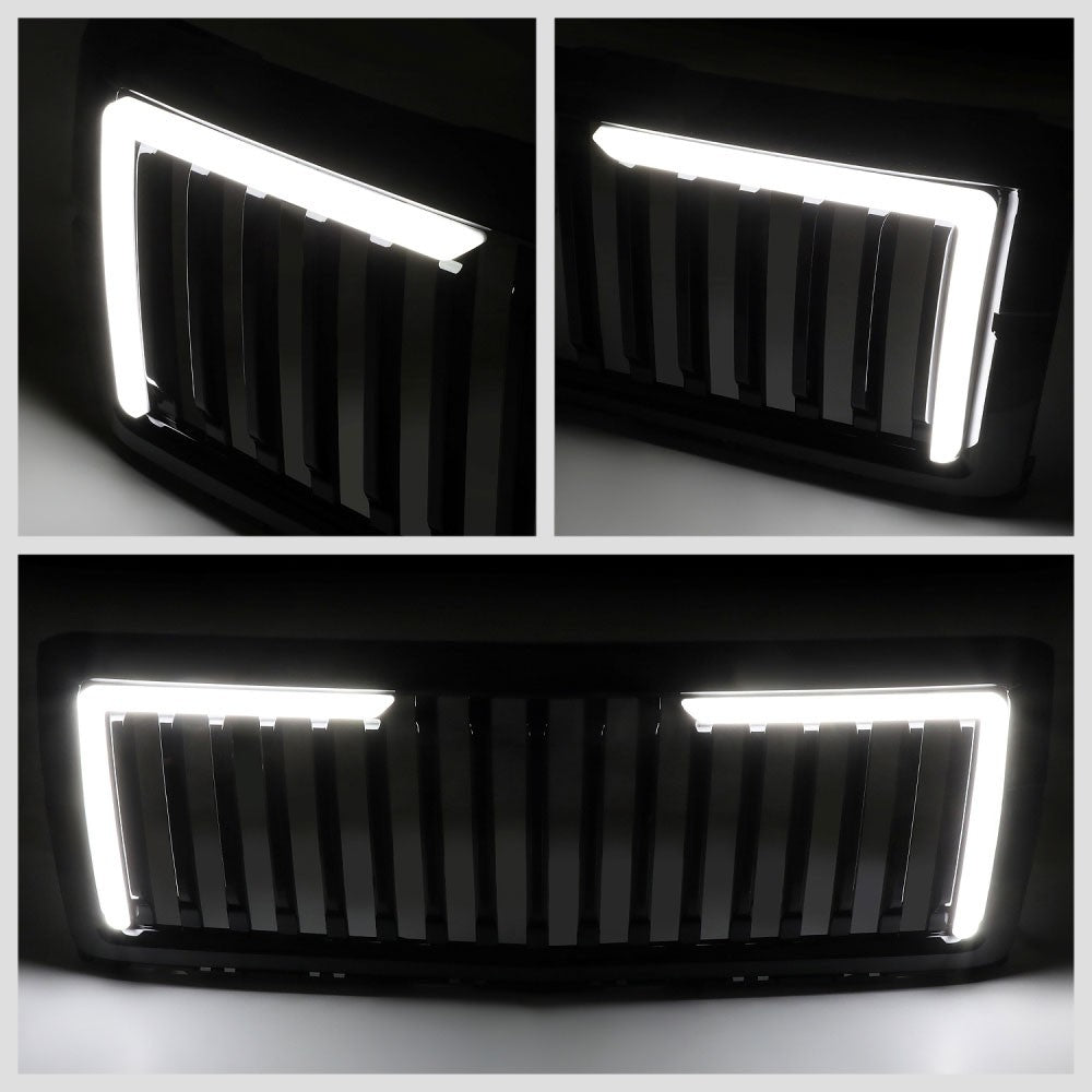 Black Glossy Vertical Slat Front Grille L-Shape LED Bar 14-15 Silverado BFC-FGR-1-LB-004-T6