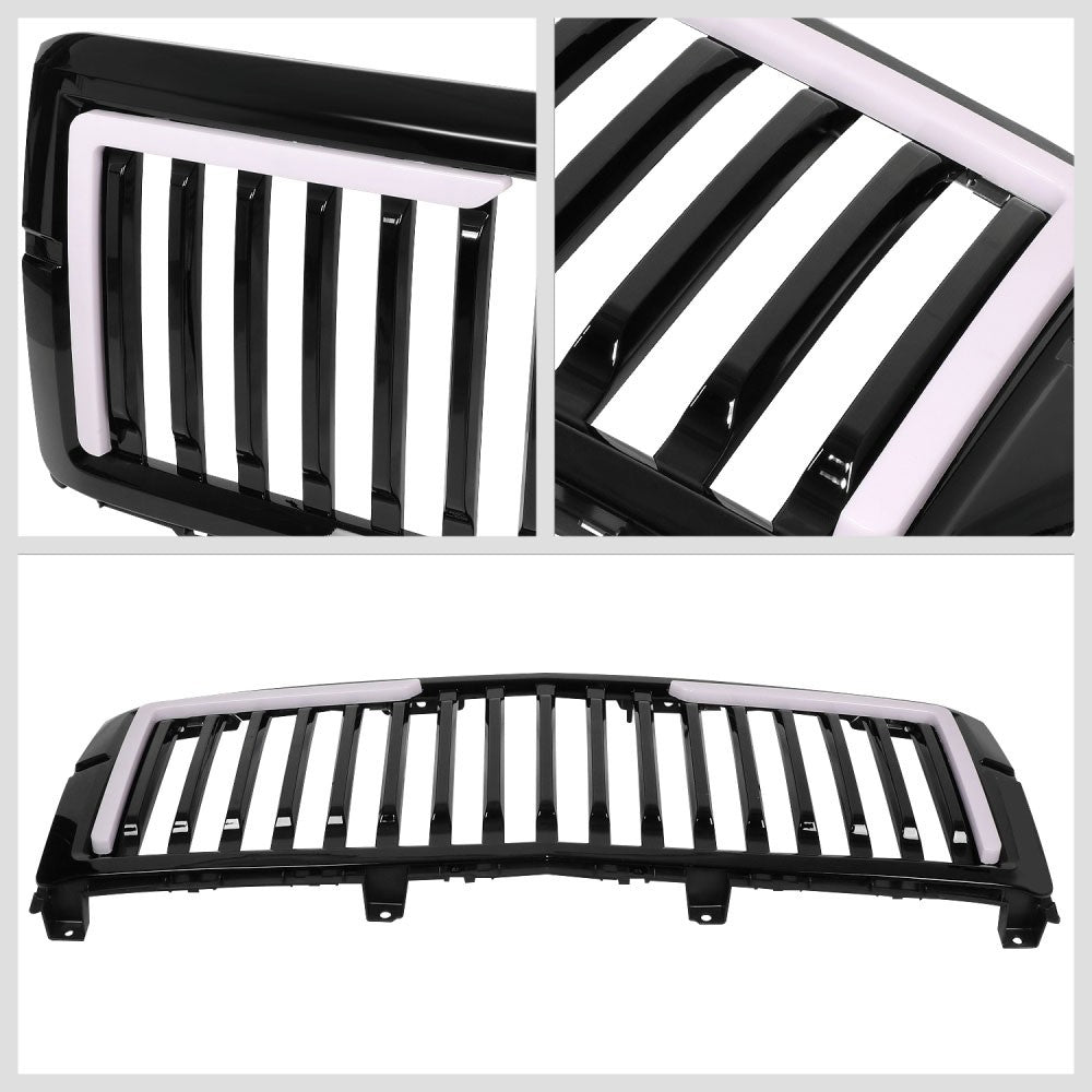 Black Glossy Vertical Slat Front Grille L-Shape LED Bar 14-15 Silverado BFC-FGR-1-LB-004-T6