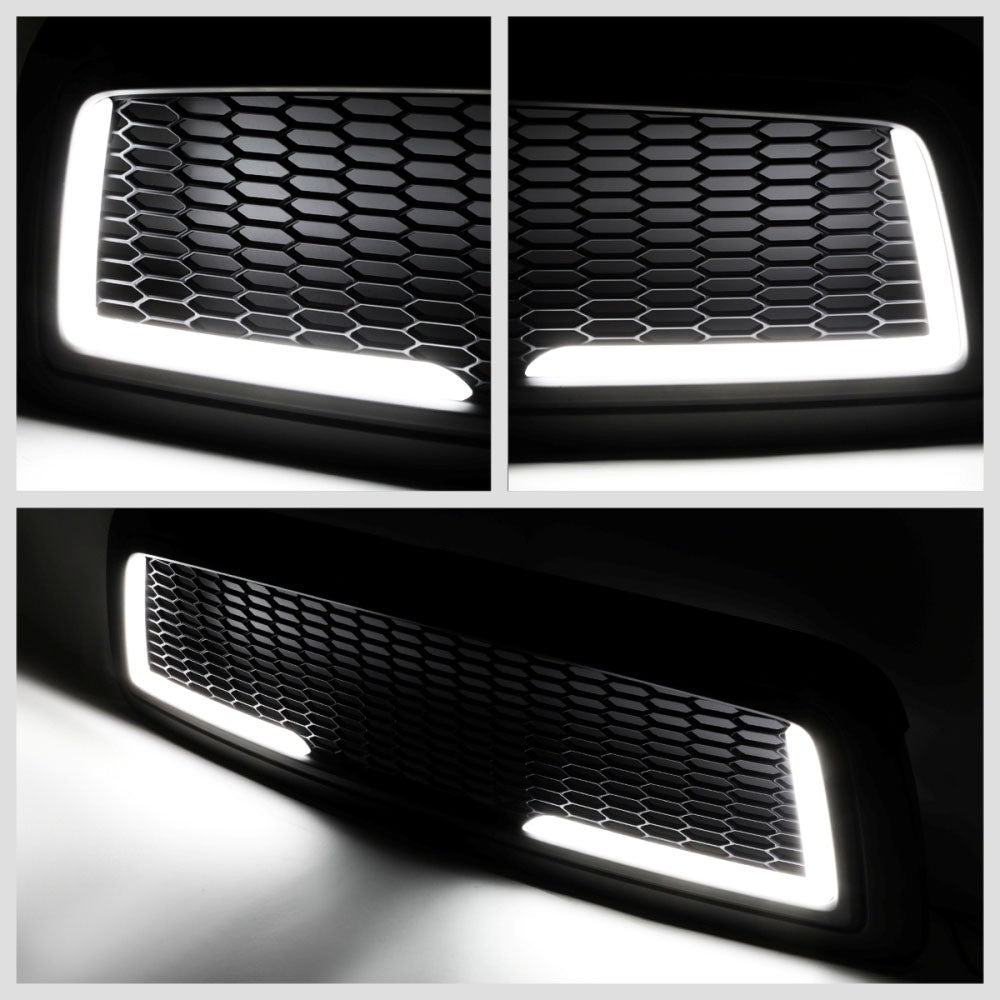Black Matte Honeycomb Mesh Front Grille L-Shape LED Bar 09-12 Ram 1500 BFC-FGR-1-LB-008-T7