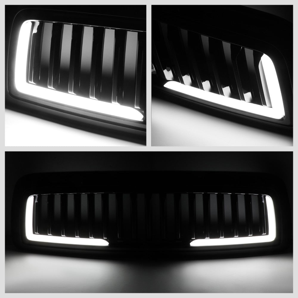 Black Glossy Badgeless Vertical Slat Style Front Grille w/LED For 09-10 Ram 1500
