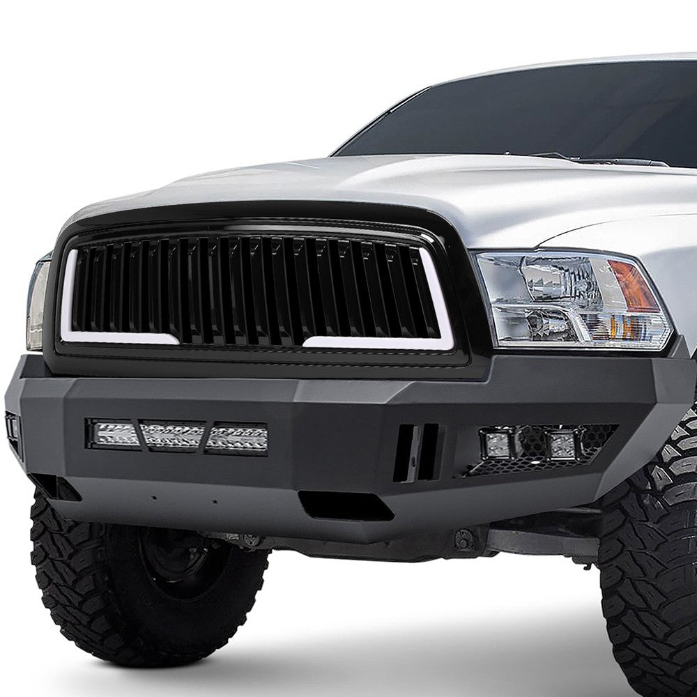 Black Glossy Badgeless Vertical Slat Style Front Grille w/LED For 09-10 Ram 1500