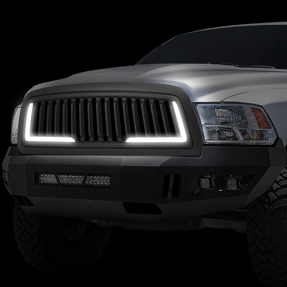 Black Matte Badgeless Vertical Slat Style Front Grille w/LED For 11-12 Ram 1500