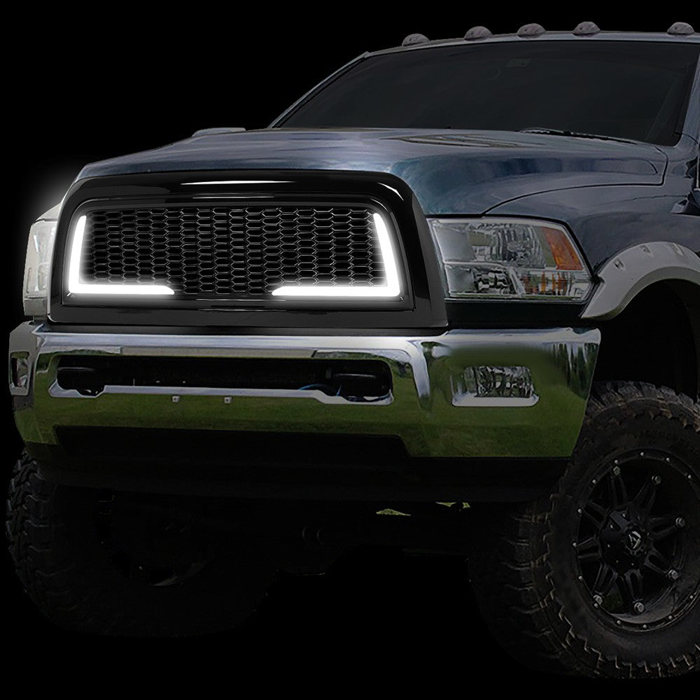Black Glossy Badgeless Vertical Slat Style Front Grille w/LED For 10-18 Ram 2500 3500