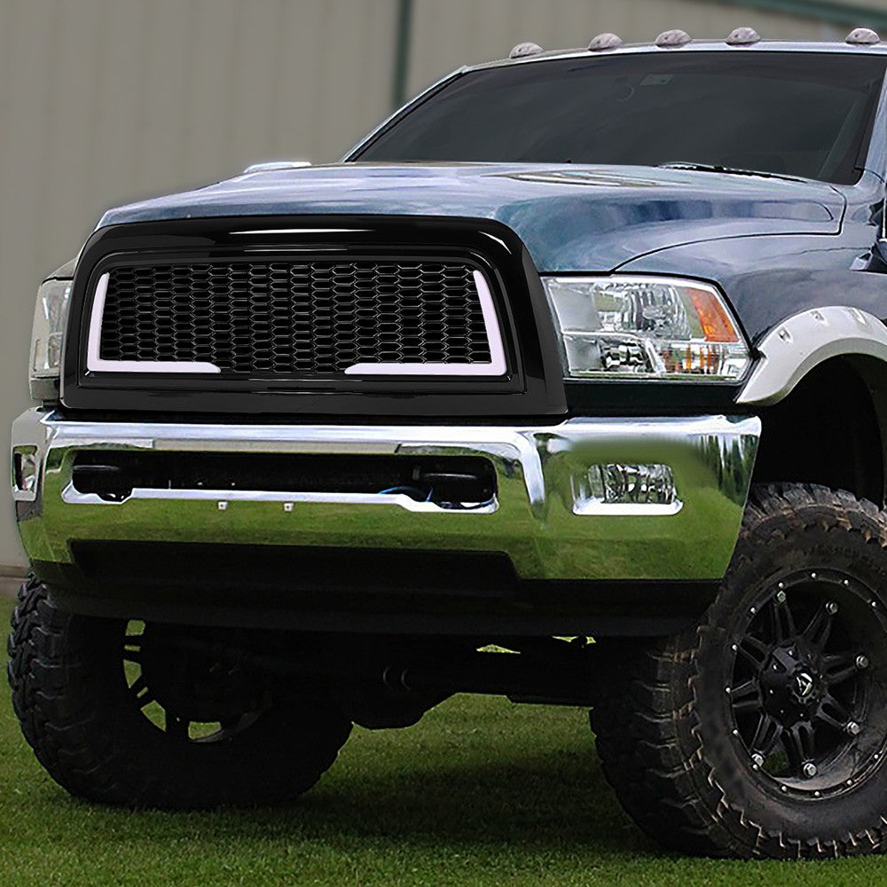 Black Glossy Badgeless Vertical Slat Style Front Grille w/LED For 10-18 Ram 2500 3500