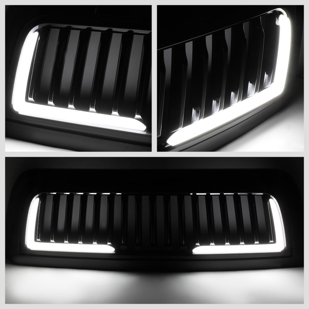 Black Glossy Badgeless Vertical Slat Style Front Grille w/LED For 10-18 Ram 3500