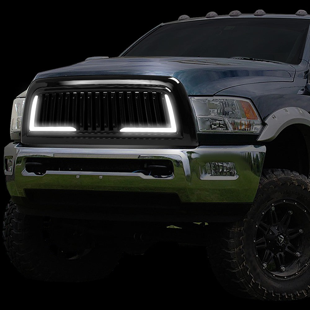 Black Glossy Badgeless Vertical Slat Style Front Grille w/LED For 10-18 Ram 3500