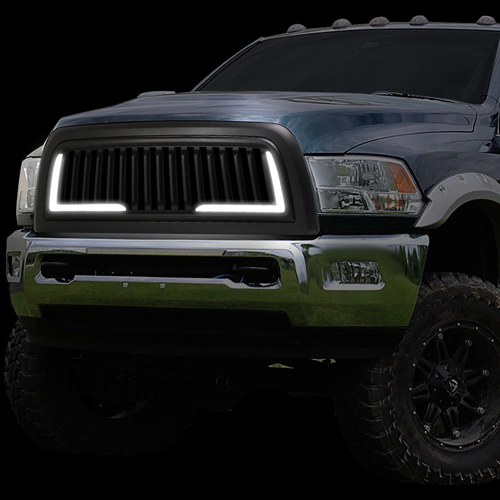 Black Matte Badgeless Vertical Slat Style Front Grille w/LED For 10-18 Ram 3500
